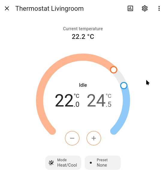 Cropped Screenshot from Home Assistant showing Better Thermostat with Heating and AC configured.